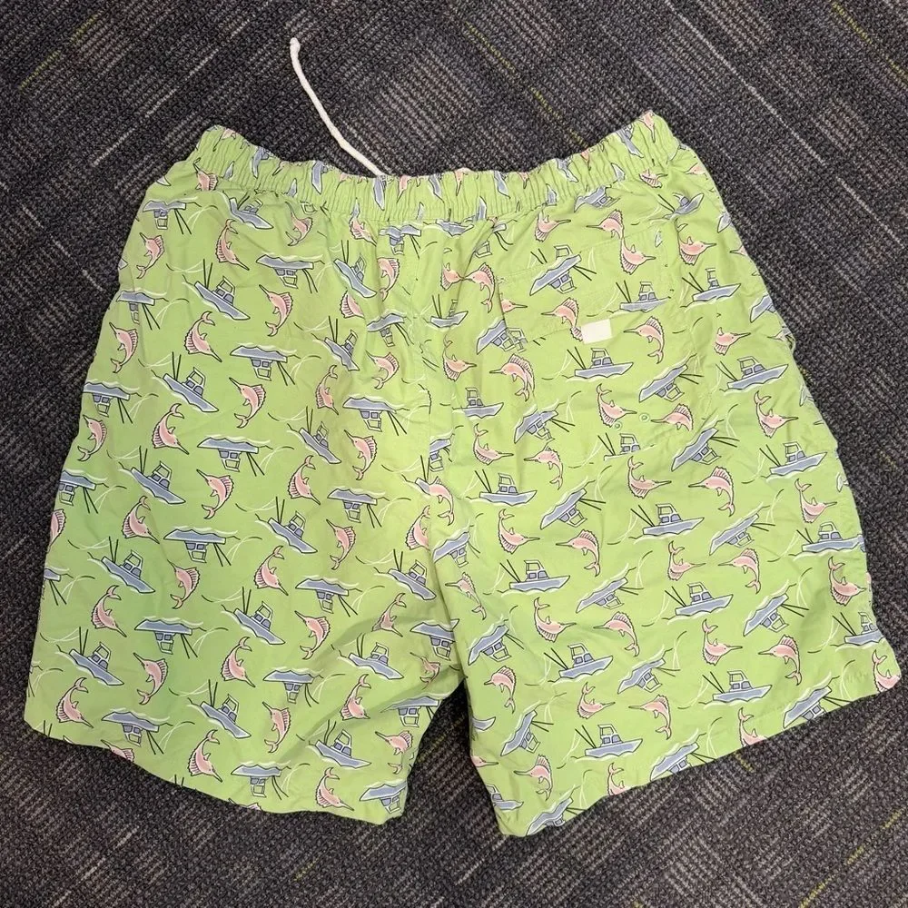 Boat and Shark Pattern Swim Trunks